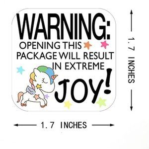 100 Unicorn Stickers "WARNING: Opening This Package Will Result In Extre…
